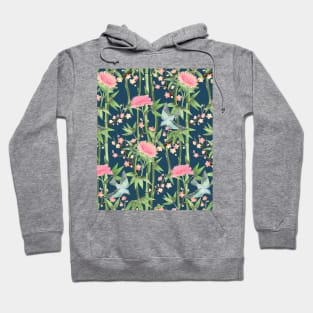 Bamboo, Birds and Blossom - dark teal Hoodie